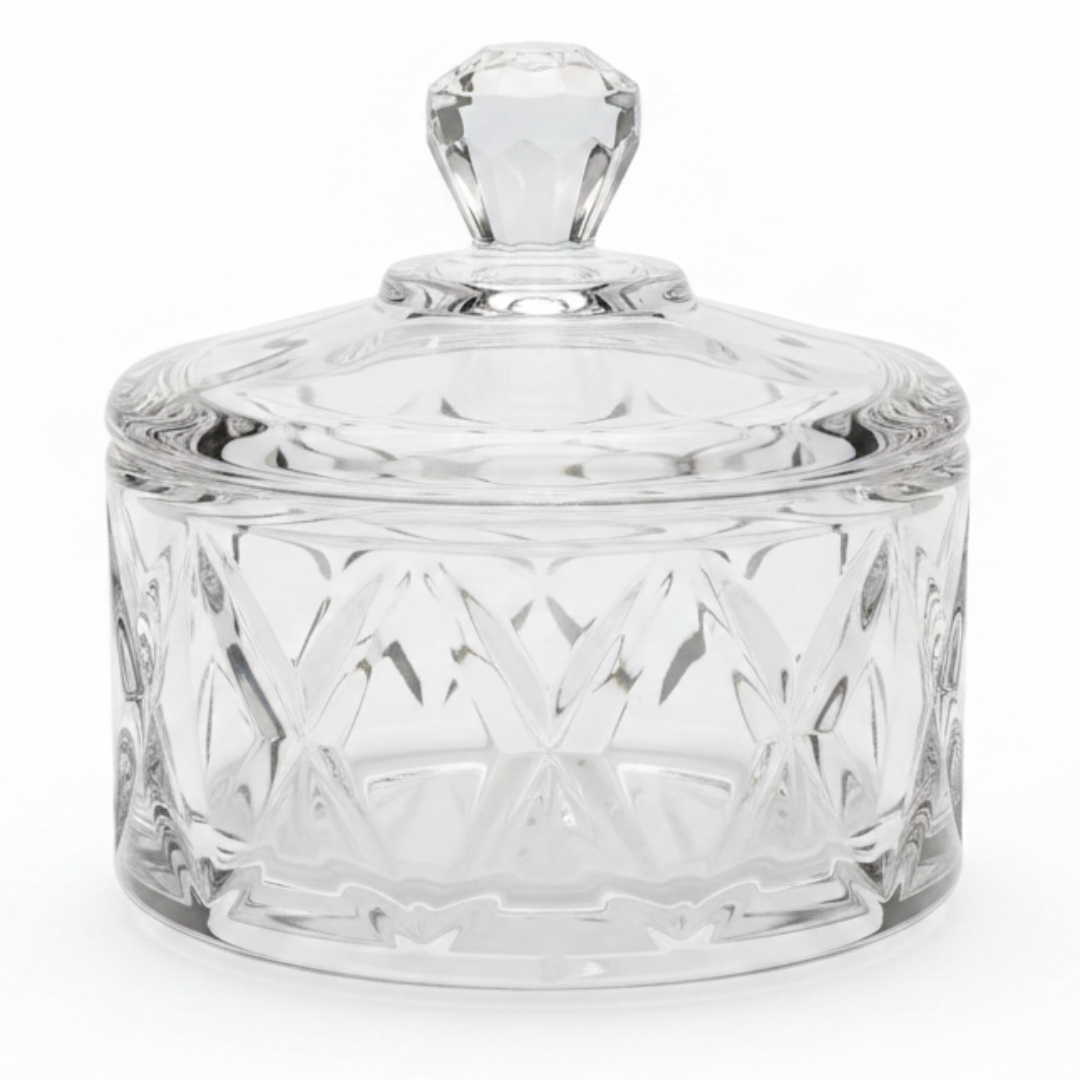 Germax Crystal Glass Sugar Pot with Lid | Diamond-Cut | 10×15cm