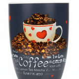Navy Blue Heart & Beans Print Ceramic Mug - 300ml