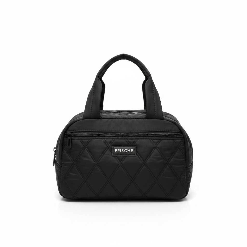 Frische Quilted Lunch Bag - 18×25cm - Light Grey / Pink / Black