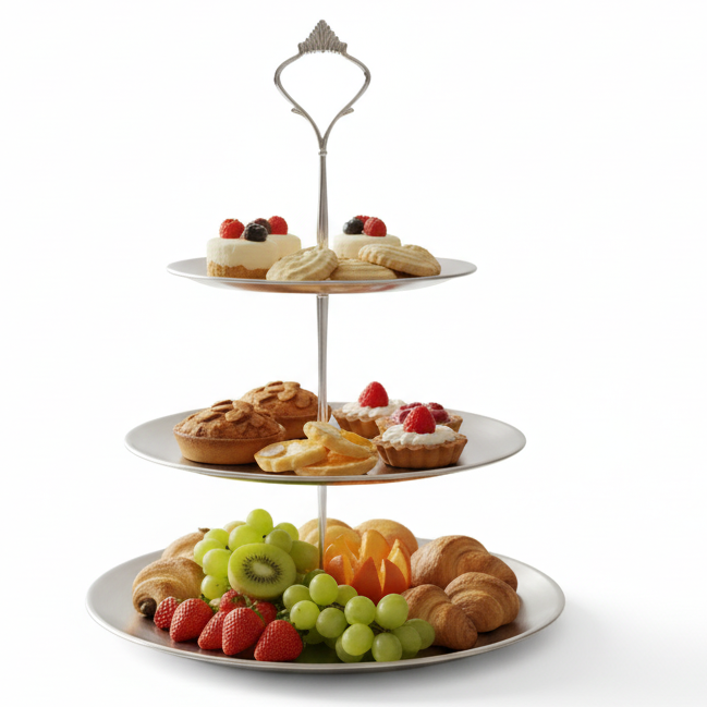 AKDC Silver 3 Tier Dessert Serving Stand Modern Multi Level Display Rack for Cakes and Pastries 35 cm
