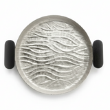 Luhpar Wave Textured Aluminum Round Tray with Black Wooden Handles - 25cm - 74895-A