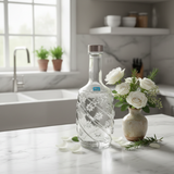 Pishgaman Elegant Embossed Floral Glass Water Bottle 1 Litre – Premium Crystal-Clear Carafe with Silver Lid for Home, Dining & Gifting