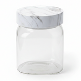 Glass Canister with Elegant Marble-Pattern Plastic Lid | 1 Litre Airtight Storage Jar for Kitchen, Pantry & Home Organisation