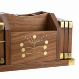 Wooden Pen Organizer with Brass Accents - 15×9 cm