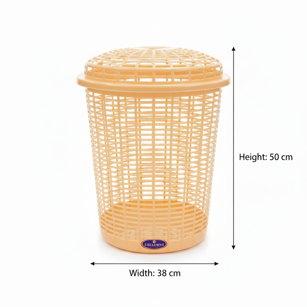 Exclusive Plastic Laundry Basket with Lid - 50 × 38 cm - Beige / Blue / Pink