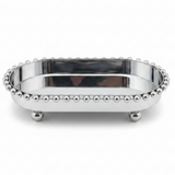 Silver Metal Oval Candy & Sweets Serving Tray with Beaded Pearl Border and Ball Feet — 20×10 cm