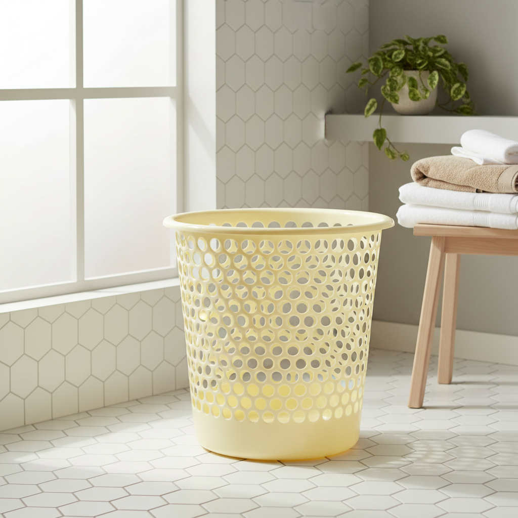 Sarvah Cream Plastic Laundry Basket - 38×38 cm