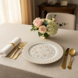 Luhpar White & Gold Floral Embossed Round Ceramic Dinner Plate - 10.5 Inch