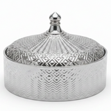 Luxury Ceramic Candy Bowl with Lid | Embossed Geometric Design | 23×7.5 cm | Gold & White,Silver & White |