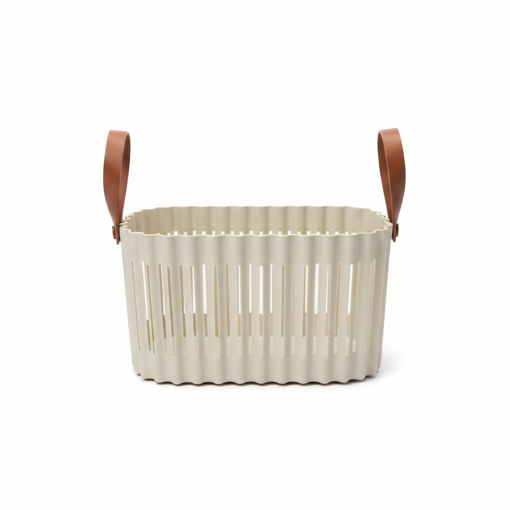 Sun Plast Plastic Basket with Handle - 15 × 27 × 18 cm - Grey / Cream