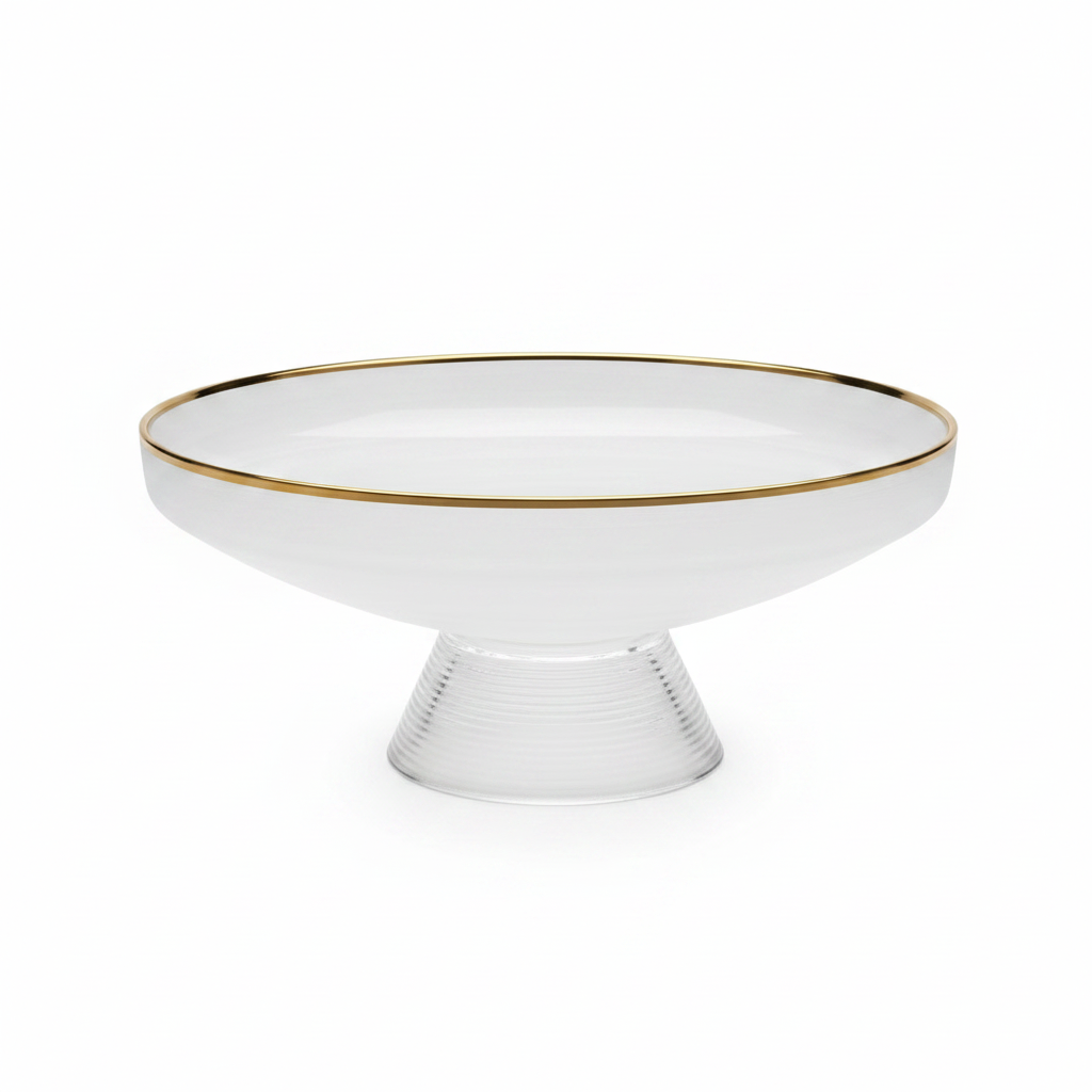Danny Home Glass Footed Fruit Plate With Gold Rim  – 10 Inch