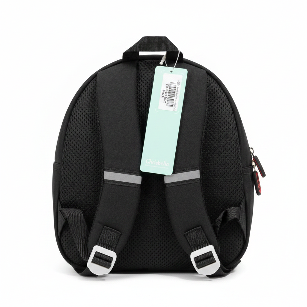 Chrisbella Black Soft Round School Bag 8-Ball Kids Backpack - 25×22cm