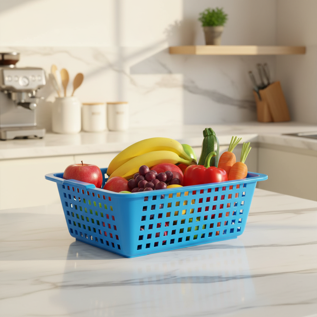 Plastic Multi-Purpose Kitchen Tray Basket - 37×30 cm - Blue / Pink