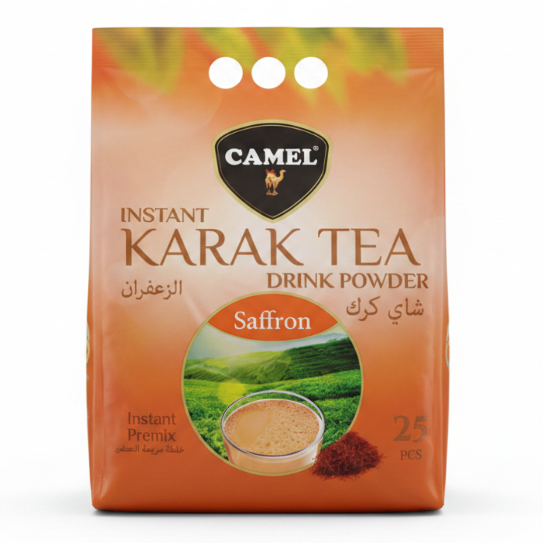 Camel Instant Karak Tea Drink Powder | 25 Sachet Premix | 500g | Cardamom / Original / Saffron / Ginger / Masala