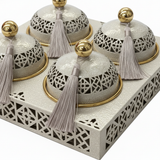 Cream & Gold Metal 4-Piece Candy Bowl Set with Tray - 27×27 cm