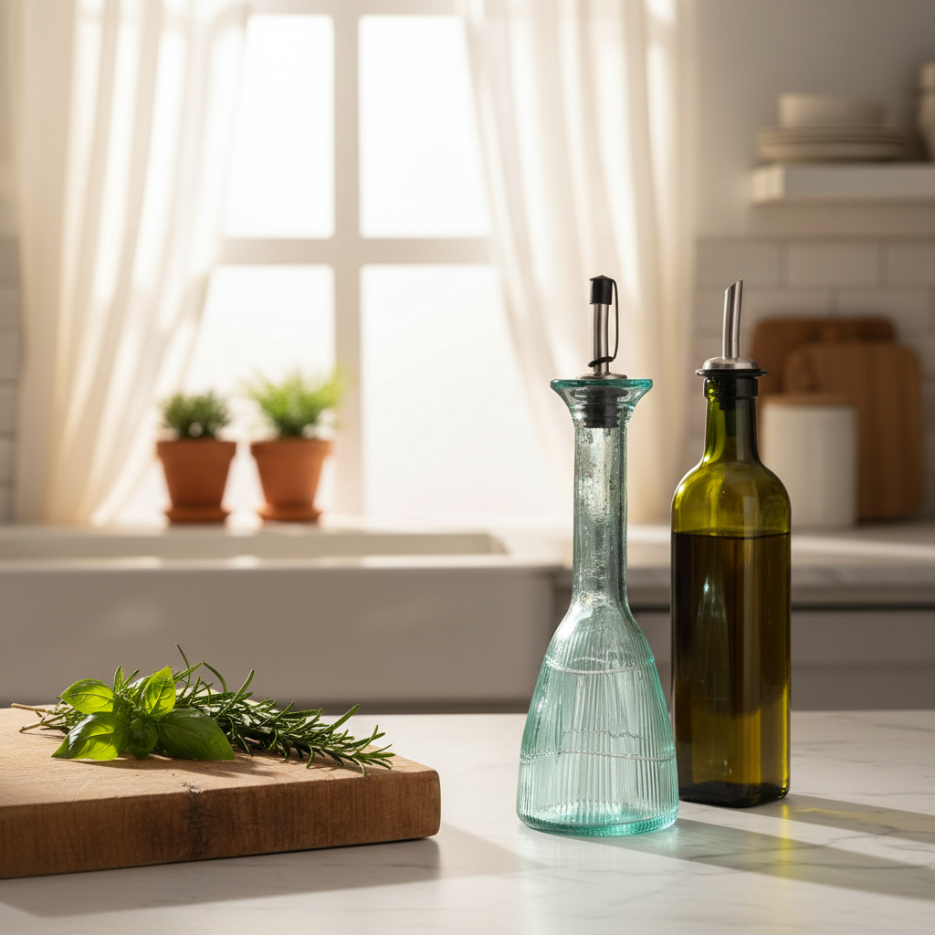 Ribbed Glass Oil & Vinegar Dispenser Bottle - 23cm