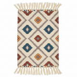 Handcrafted Kilim-Style Geometric Flat Weave Carpet | 50% Cotton 50% Polyester | Boho Tribal Diamond Pattern | Fringe Tassel Rug | 60 x 150 cm | Cream, Blue, Terracotta & Orange