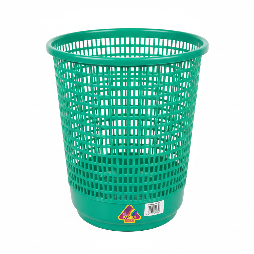 Family Round Plastic Dust Bin — 30×28 cm -  Blue / Green / Orange