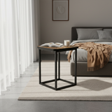Brown Wood & Black Metal Frame Side Table - 30×40 cm