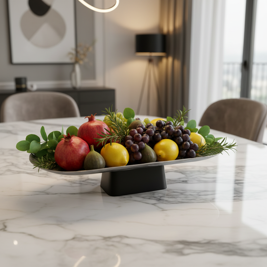 Luhpar Wave Textured Aluminium Oval Pedestal Dish with Black Wooden Base - 50×18×13cm - 74894-B