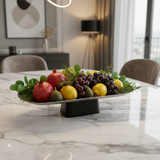 Luhpar Wave Textured Aluminium Oval Pedestal Dish with Black Wooden Base - 50×18×13cm - 74894-B
