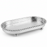 Silver Metal Oval Candy & Sweets Serving Tray with Beaded Pearl Border and Ball Feet — 20×10 cm
