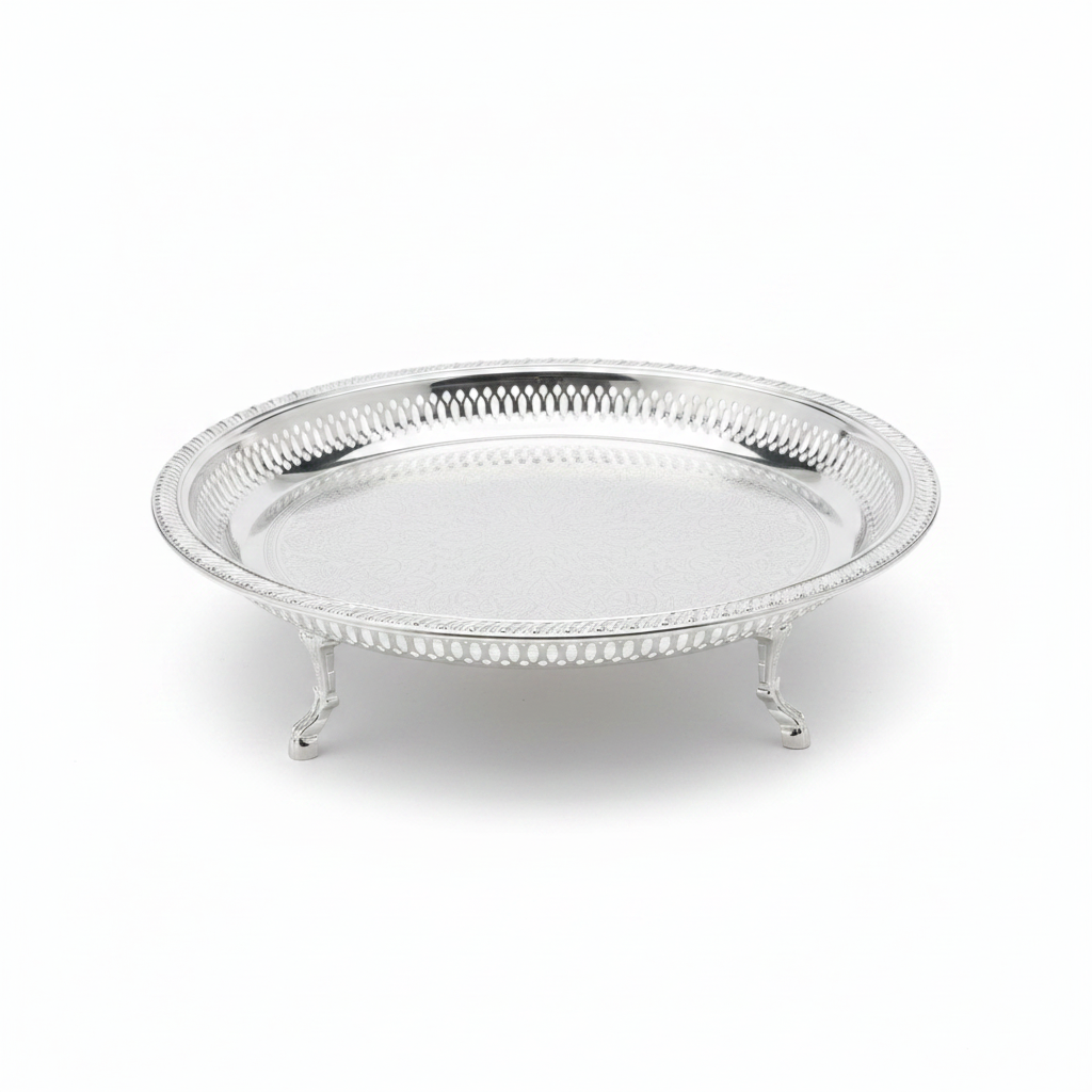 Najib Silver Footed Round Serving Tray – 35cm