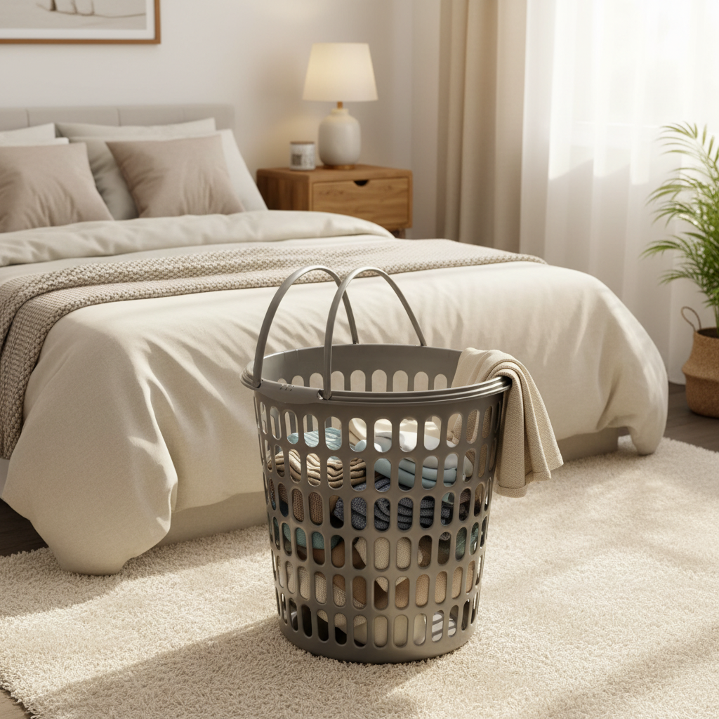 Sarvah Grey Plastic Laundry Basket with Handles - 45×42 cm