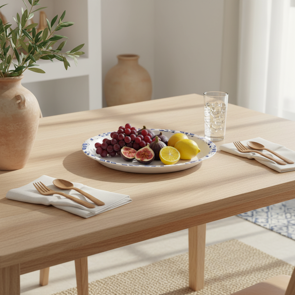 Henlee White & Blue Melamine Round Serving Tray – 14 Inch