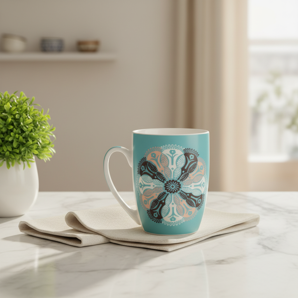 Teal Paisley Mandala Ceramic Mug — 300ml