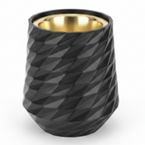 Black Elegant Geometric Ceramic Incense Burner with Gold Brass Interior | 10×7cm