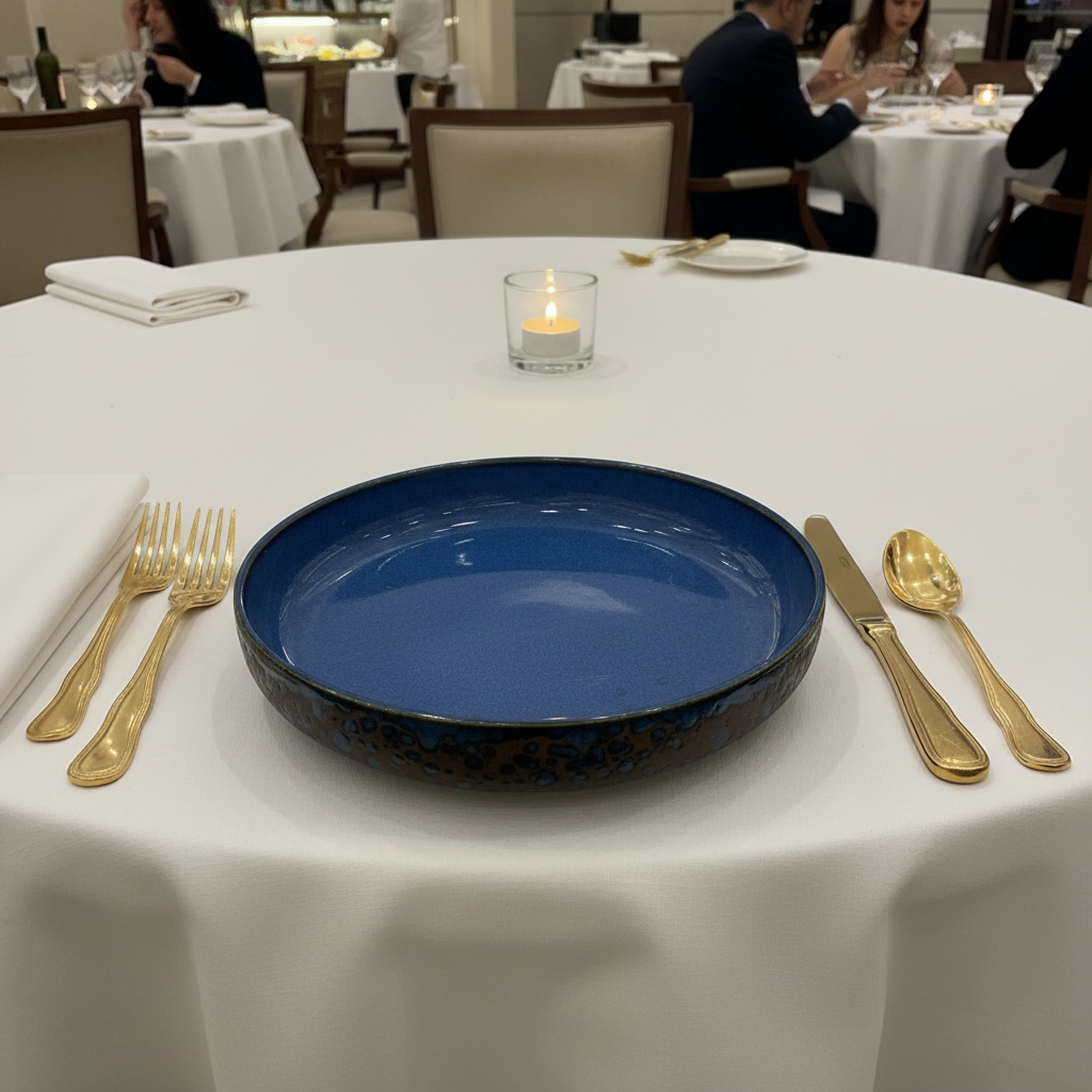 Navy Blue & Brown Round Reactive Glaze Ceramic Flat Plate 20cm