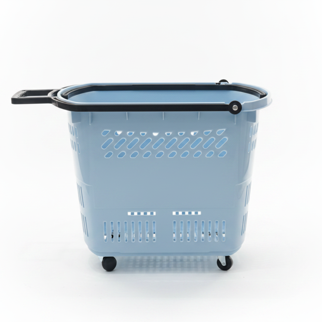 Plastic Rolling Basket with Telescopic Pull Handle & Wheels - 50×35×40cm