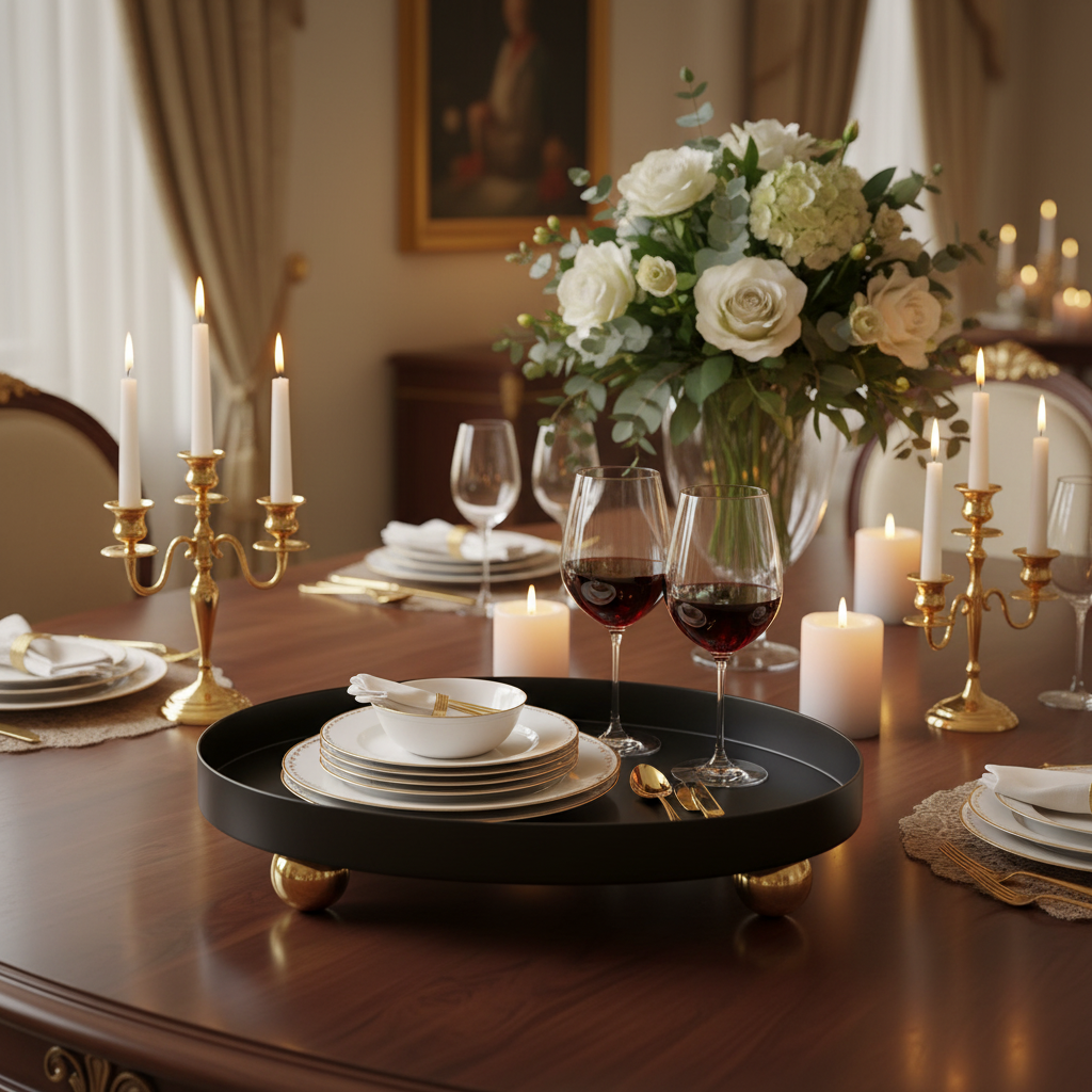 AKDC Black Elegance — Oval Metal Snack & Serving Tray | 22×17cm | Gold Ball Feet