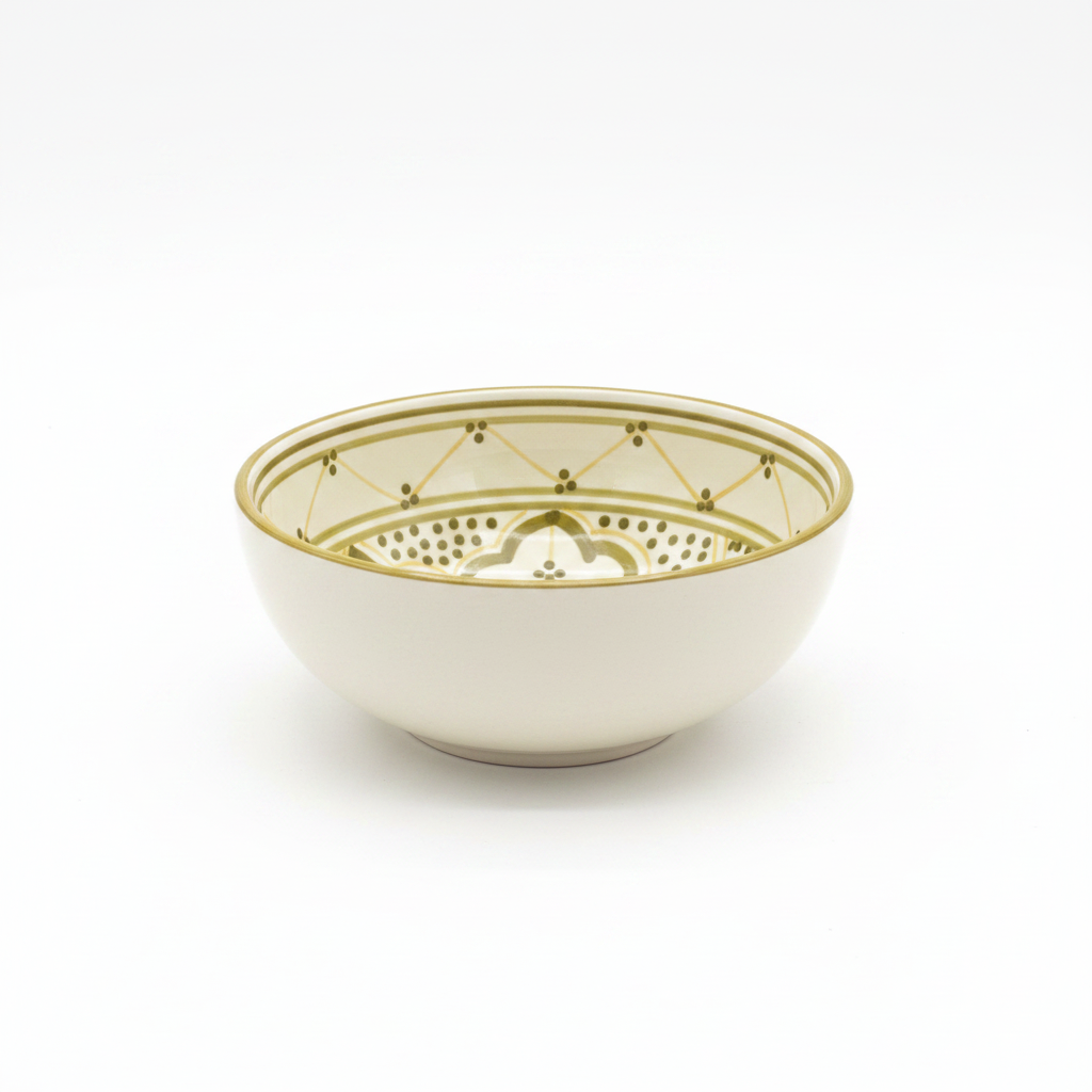 Slama Cream & Olive Gold Ceramic Soup Bowl - 15cm