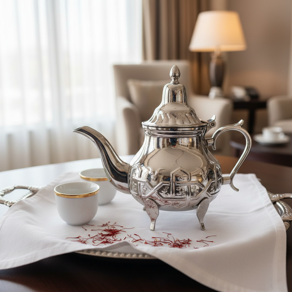 إبريق شاي عربي فضي من الستانلس ستيل من أفكو بأرجل مزخرفة | تصميم منقوش فاخر | 600 مل |