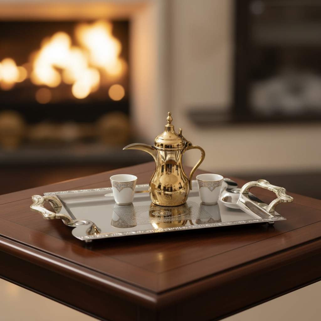 Maximan Silver Stainless Steel Serving Tray with Handles | 33.5 × 23.5 cm | Ornate Engraved Design