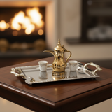 Maximan Silver Stainless Steel Serving Tray with Handles | 33.5 × 23.5 cm | Ornate Engraved Design
