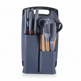 19-Piece Silicone Kitchen Utensil Set with Knife Block & Cutting Board — Assorted Colors