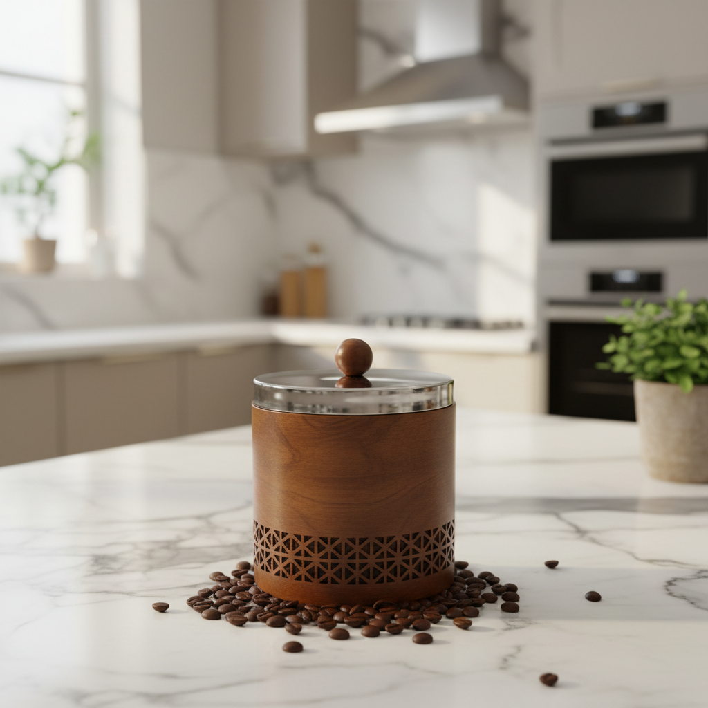 Luhpar Brown Wooden Jar with Silver Stainless Steel Lid — 12×12cm