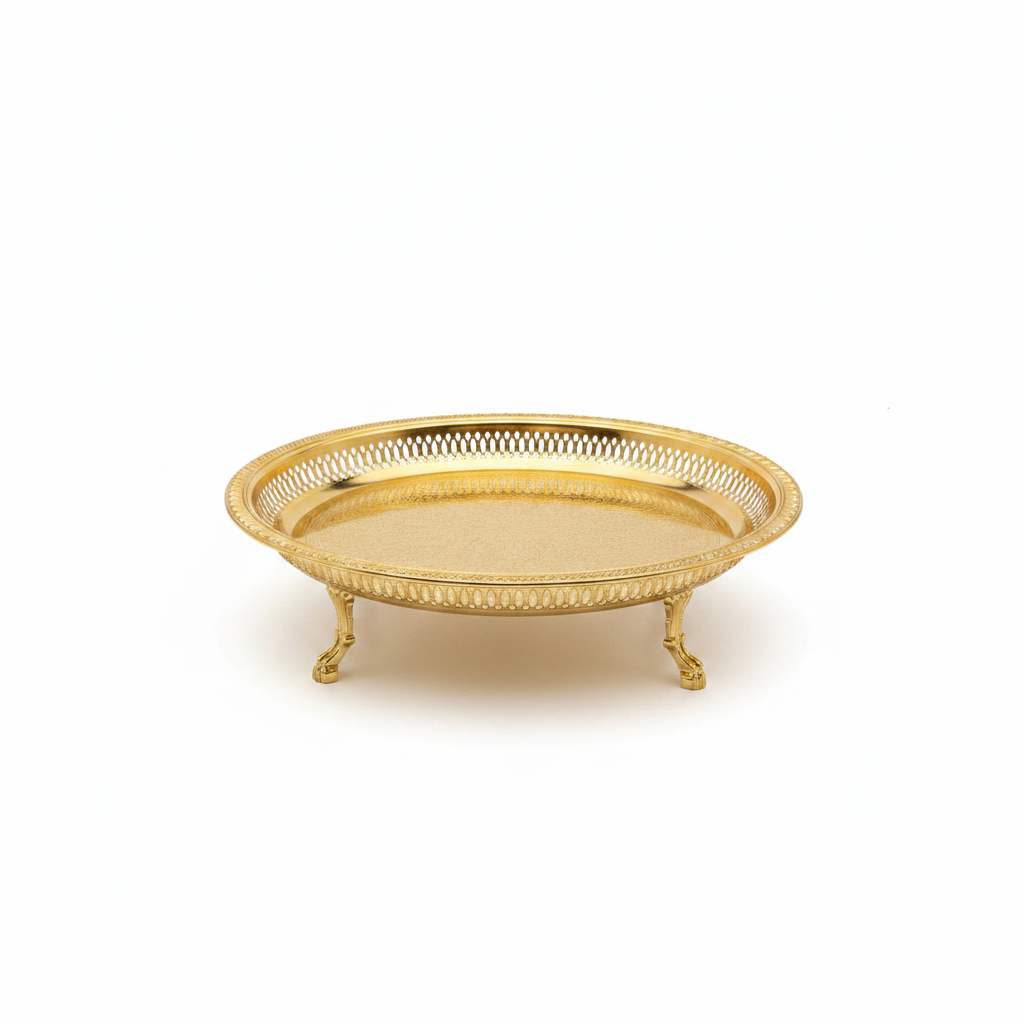 Najib Gold Metal Footed Round Serving Tray - 35cm