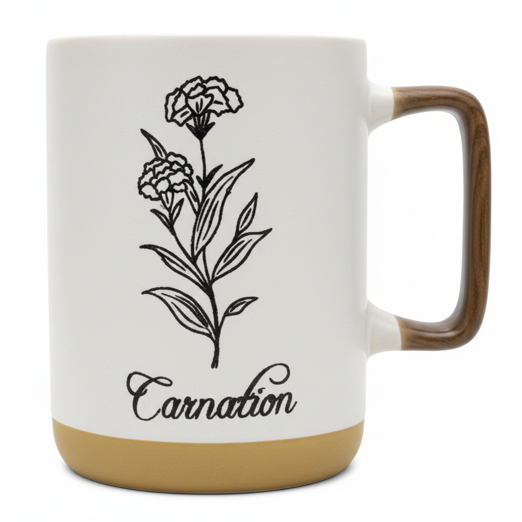 White Carnation Botanical Ceramic Mug - 350ml