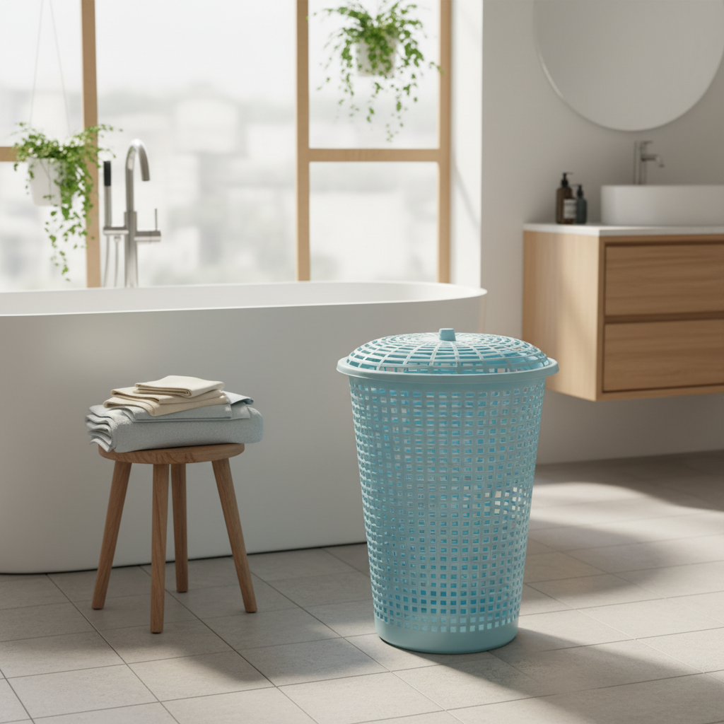 Plastic Laundry Basket with Lid - 60×45 cm - Light Blue / Pink / Light Green