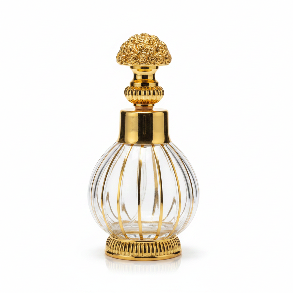 Mayflower Glass Perfume Bottle With Gold Filigree Rose Cap – 200ml