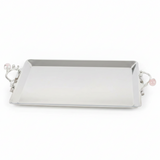 Silver Stainless Steel Rectangle Cake Tray with Ornate Handles — 40×25 cm |