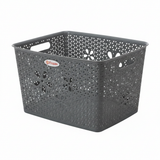 Esqube Plastic Laundry Basket with Floral Lattice Design - 25 × 40 × 33 cm - Brown / Beige / Light Blue / Grey