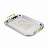 Maximan Premium Silver & Gold Stainless Steel Serving Tray with Handles — 40×29 cm