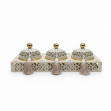 Cream & Gold Arabesque Candy Bowl with Holder — 3 Pcs Set - 40×15 cm