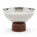 Luhpar Brown Wooden Footed  Silver Stainless Steel Serving Bowl - 13×18 cm