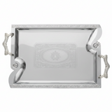 Maximan Silver Stainless Steel Serving Tray | 48 × 34.5 cm | Premium Engraved Design with Handles